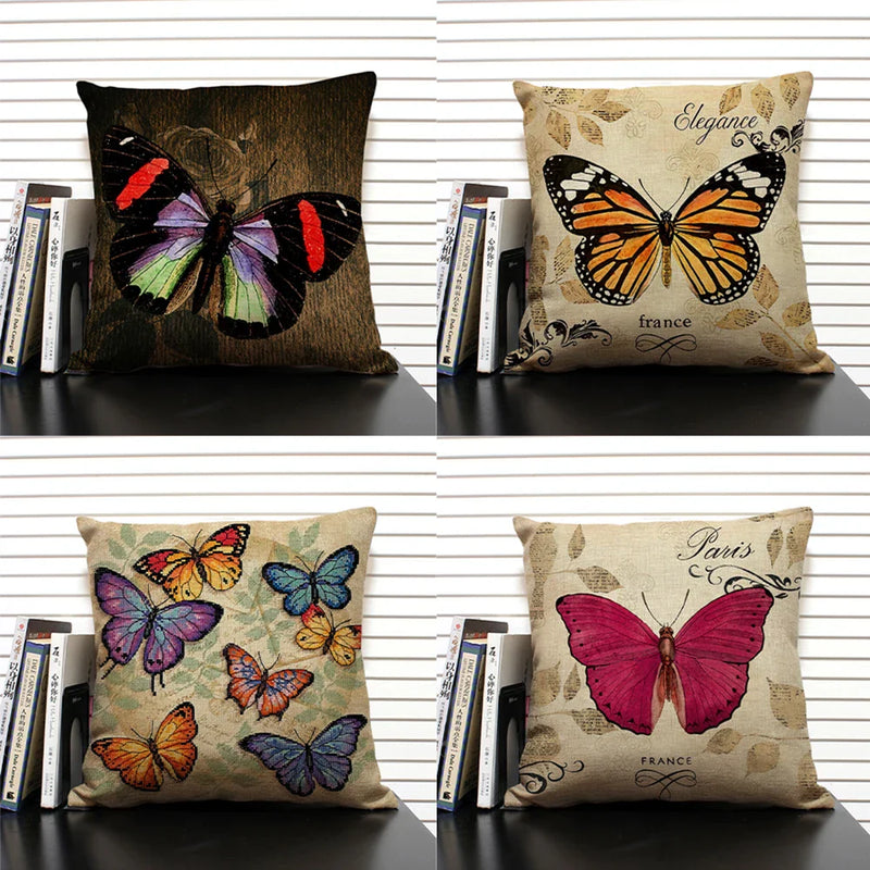 Axyaa Butterfly Linen Cushion Cover - Home Decor Pillowcase for All Seasons