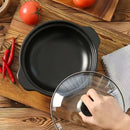 Axyaa Asian Clay Pot with Lid - Restaurant Grade Shallow Stone Bowl for Cooking Rice
