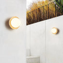 Axyaa Nordic LED Wall Light - White Glass Yellow Travertine Wood Canopy