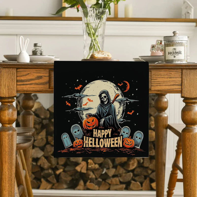 Axyaa Halloween Pumpkin Head Castle Skull Table Runner Farmhouse Kitchen Decor