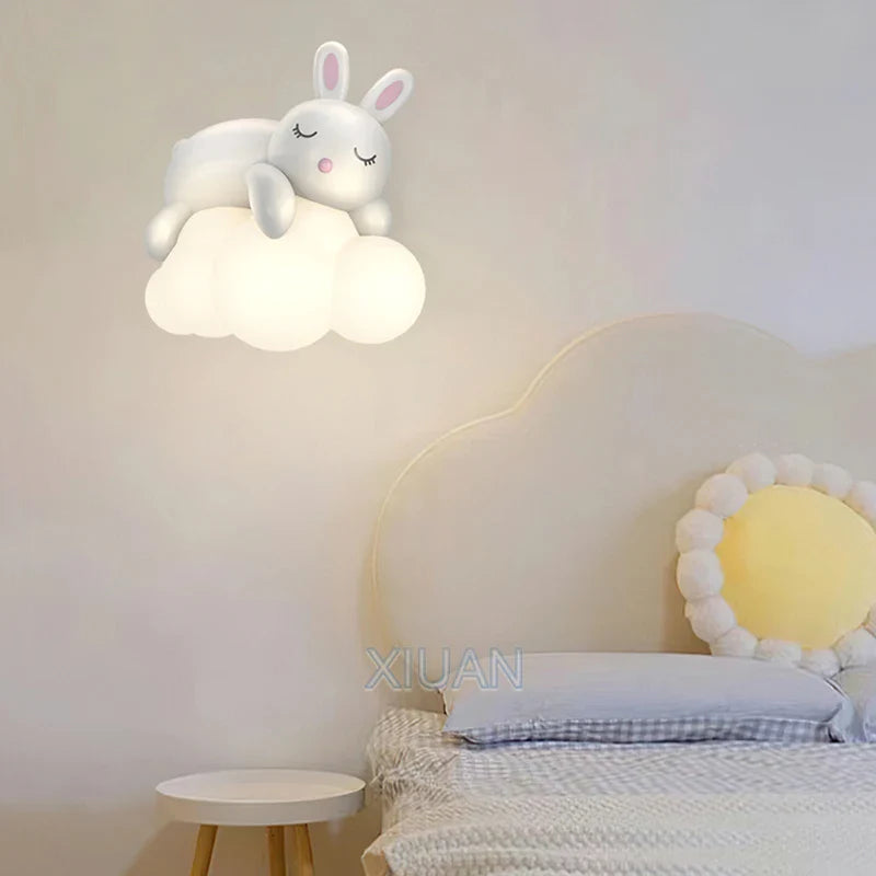 Axyaa Cloud Wall Light: Children's Room Bunny Lamp for Bedside Night, Student Eye Protection