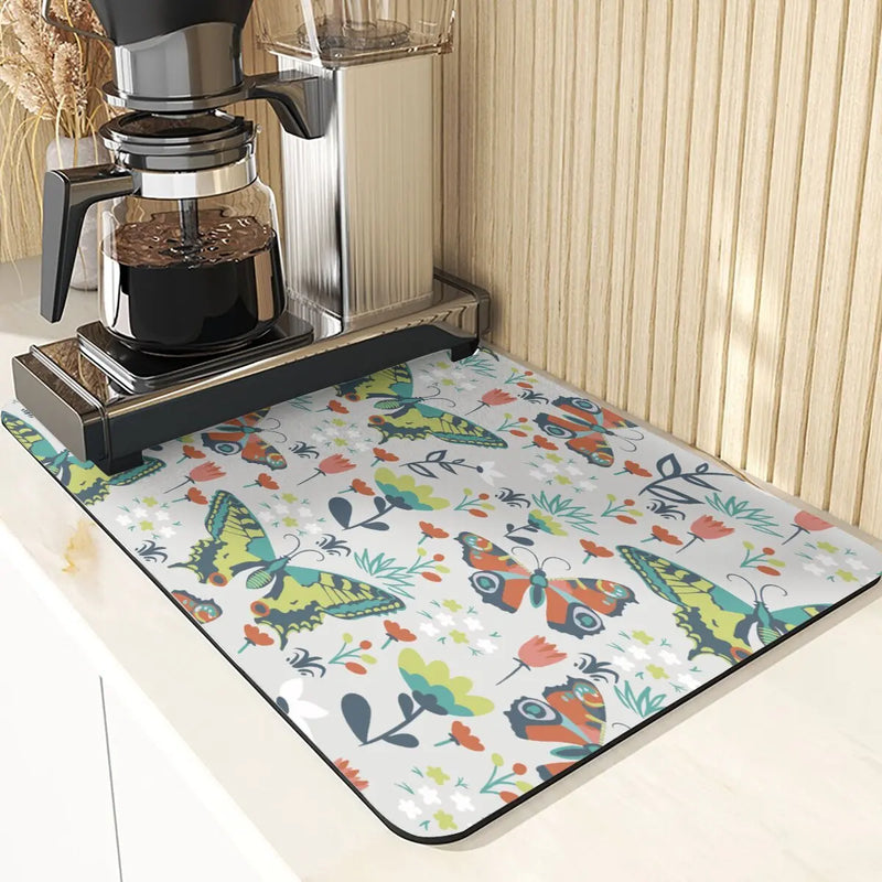 Butterfly Print Table Mat Coaster Set by Axyaa: Kitchen Accessories Absorbent Drying Mat