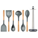 Axyaa Silicone Kitchen Utensils Set with Wooden Handles & Storage Stand