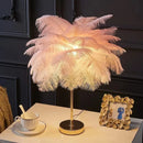 Axyaa Nordic Feather Table Lamp White Pink Ostrich Romantic Bedside Wedding Home Decor
