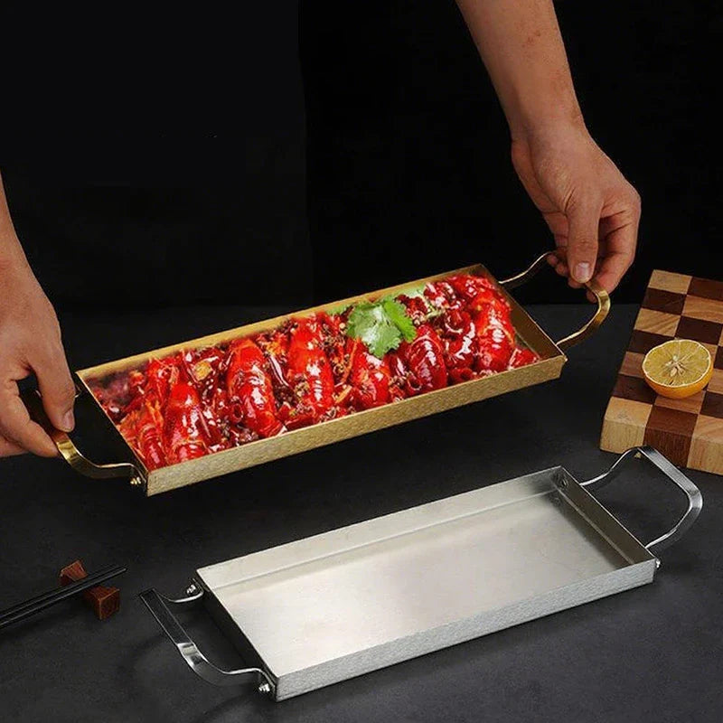 Axyaa Stainless Steel Kitchen Tray with Two Ears - Large Capacity Plate Storage