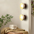 Axyaa LED Wall Light with Wood Base, Natural Yellow Travertine, Modern Nordic Design