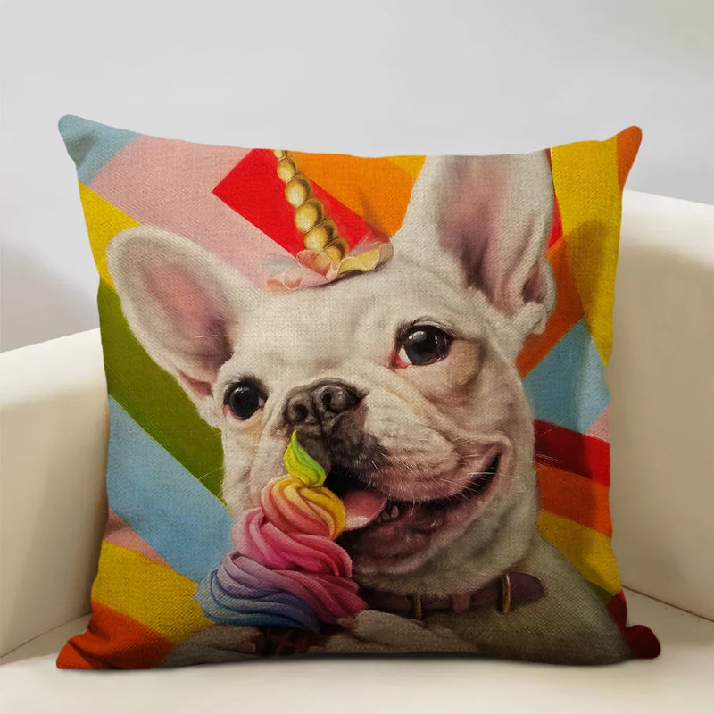 Axyaa Bullfighting Dog Cushion Cover - 45x45cm Linen Pillowcase for Home Decor