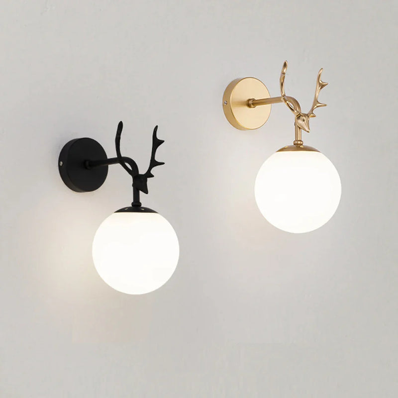 Axyaa Vintage Round Wall Sconce Black Golden E27 Bedside Lamp Retro Living Room Lighting