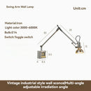 Axyaa Swing Arm Wall Lamp, Mid Century Modern Bedroom Reading Light