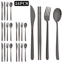 Axyaa Black Gold Flatware Set Stainless Steel Cutlery Knife Fork Spoon Chopsticks
