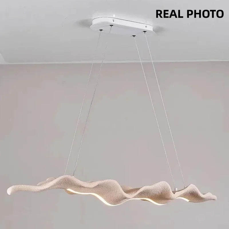 Axyaa Nordic Resin Wood Boat Pendant Light with LED - White Wabi Sabi Dining Room Fixture