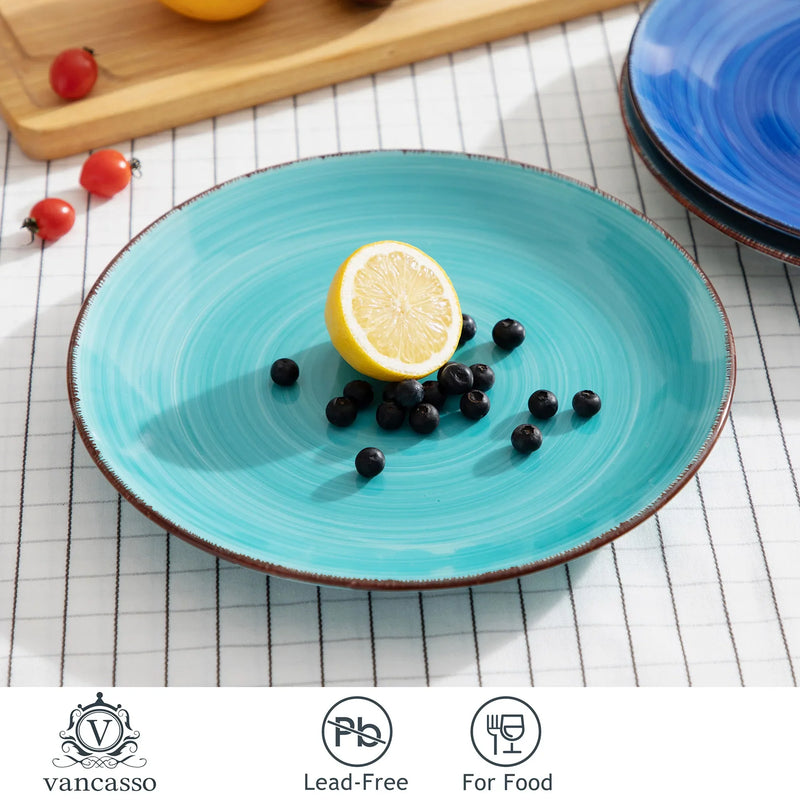 Axya™ Bonita Blue Dinner Plate Set, Set of 6, 10.4 inch Handpainted Rustic Look Plate