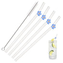 Axyaa Glass Bent Straws Set with Brush - 5Pcs Flower Design