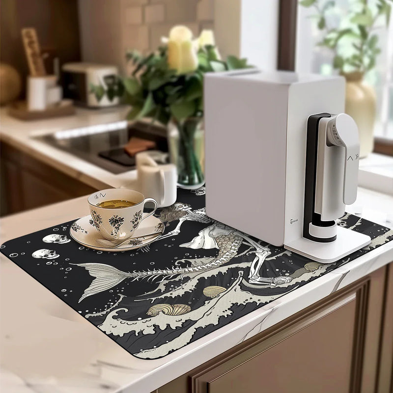 Axyaa Halloween Kitchen Draining Mat, Absorbent & Quick Dry for Coffee & Dishes
