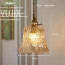 Axyaa Amber Glass Pendant Light Brass Vintage Adjustable Hanging Lamp