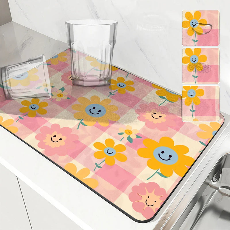 Axyaa Sunflower Anti-slip Draining Mat - Quick Dry Kitchen & Bathroom Absorbent Pad