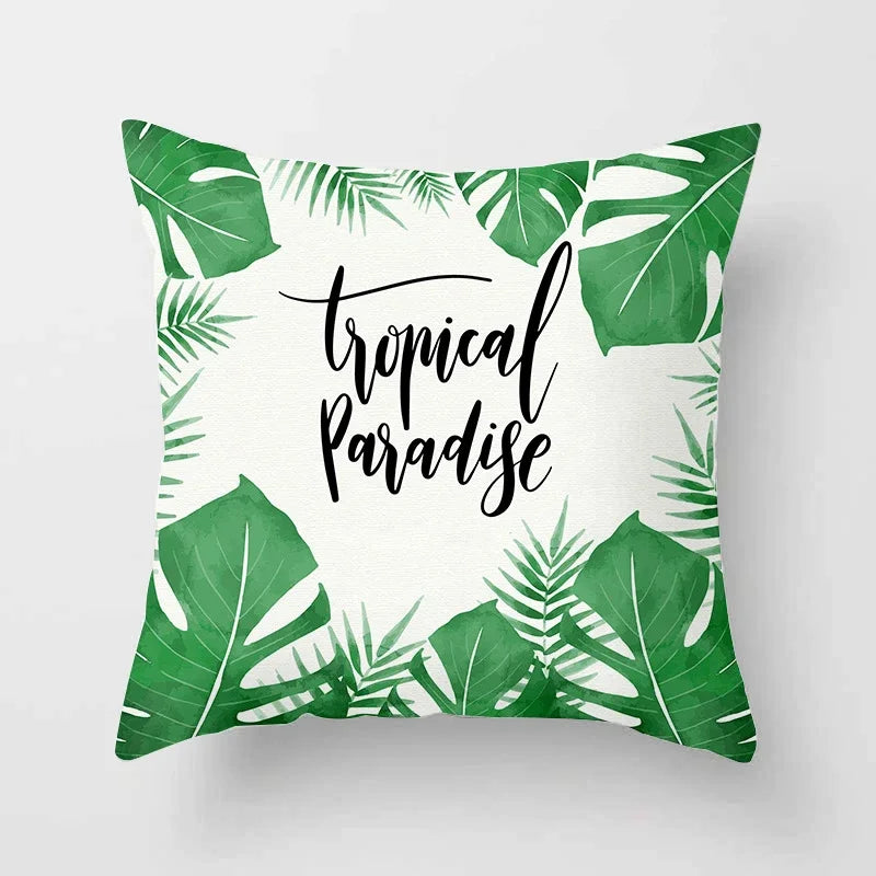 Axyaa Tropical Green Plants Pattern Cushion Cover for Sofas and Decor