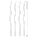 Axyaa Wavy Glass Straws Set with Brush, Colorful Drinkware for Kitchen, Party, Bar