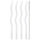 Axyaa Wavy Glass Straws Set with Brush, Colorful Drinkware for Kitchen, Party, Bar