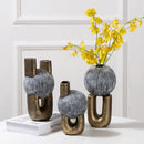 Axyaa Golden Stripe Geometric Ceramic Vase - Abstract Hollow Flower Arrangement