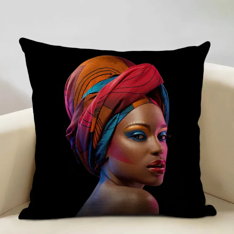 Axyaa African Lady Cushion Cover Pillow Case Sofa Decoration Linen Pillowcase