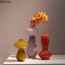 Axyaa Color Glass Vase & Artificial Flower Desk Decoration Set