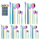 Axyaa 36pc White Gold Stainless Steel Dinnerware Set Flatware Cutlery Kit