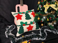 Axyaa Christmas Tree Circle Velvet Embroidery Linen Pillow Cover