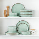 Axyaa LOIRE 16/32 Piece Green Stoneware Dinnerware Set for Oven - 4 Plates/Bowls