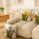 Axyaa Embroidered Tulip Throw Pillow Covers for Summer Garden Decor