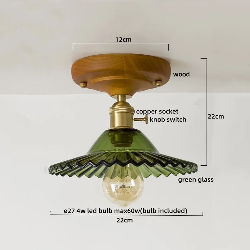 Axyaa Glass Wood LED Ceiling Lights Modern Plafondlamp for Living Room & Corridor