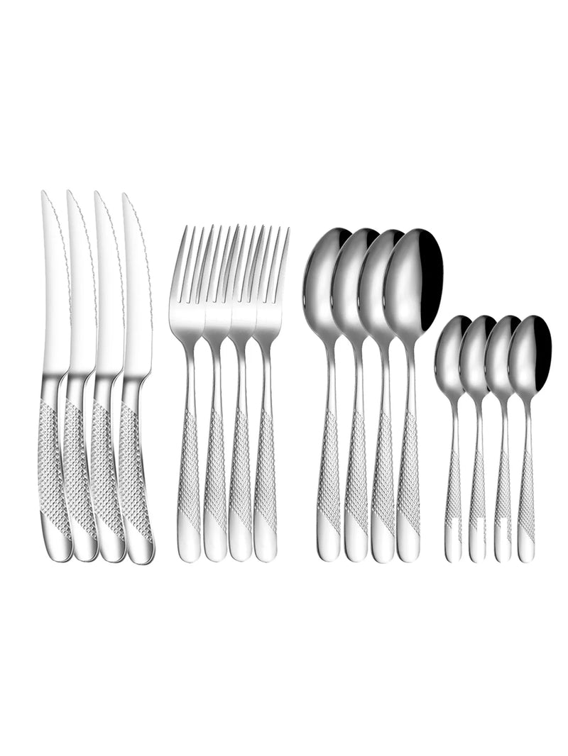 Axyaa 16-Piece Stainless Steel Cutlery Set - Knife Fork Spoon