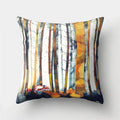 Fox and Bird Polyester Pillowcase by Axyaa: Cartoon Landscape Cushion Cover for Sofa