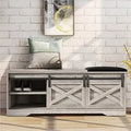 Modern White Shoe Bench with Sliding Barn Door by Axyaa - Entryway Storage with Adjustable Shelves