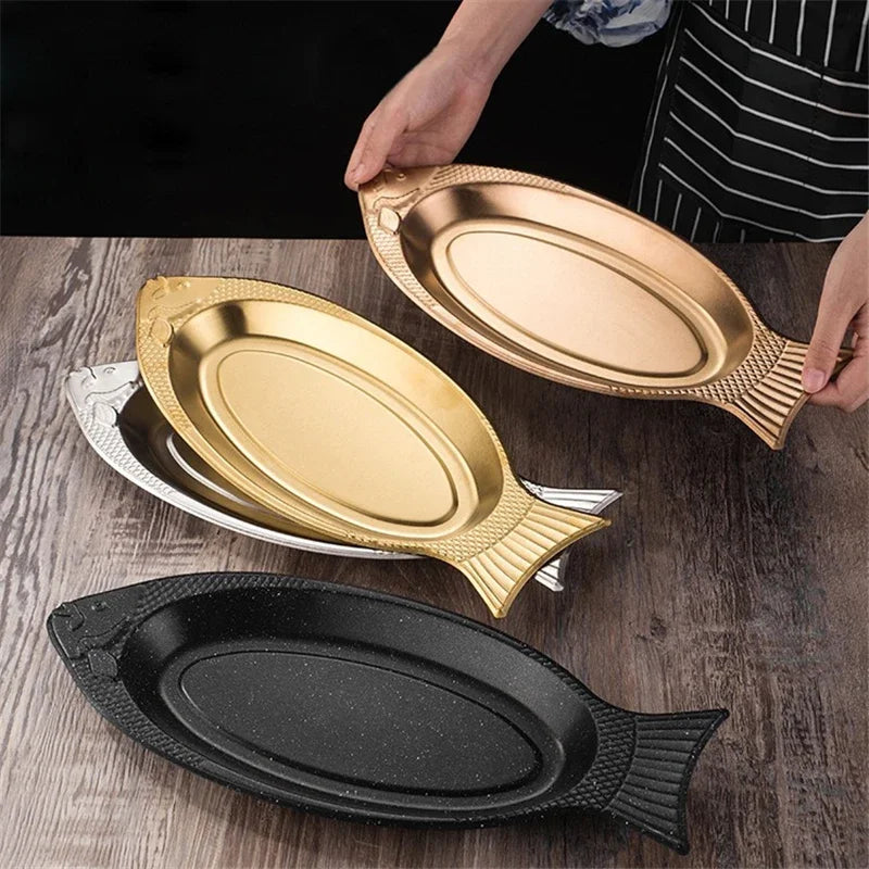 Axya Stainless Steel Steamed Fish Plate, Creative Egg Plate, Barbecue Tray - Korean Style