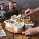 Axya Rotating 5-Grid Ceramic Snack Platter with Wooden Lid - Decorative Tableware