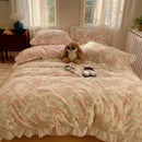 Axyaa Pink Flower Korean Duvet Bedding Set, Cotton Queen Size Twin Full Double Bed Sheets