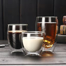 Axyaa Double Wall Glass Cup Set - Handmade Heat Insulated Drinkware with Handle