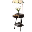 Axyaa Retro Wooden Floor Lamp with LED Light and Handmade Linen Petal Lampshade