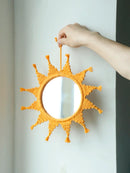 Axyaa Boho Macrame Sun Mirror - Home & Bedroom Decor Handmade Yellow Wall Hanging