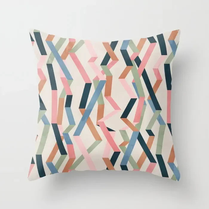 Axyaa Geometric Sunset Rainbow Pink Pillowcase