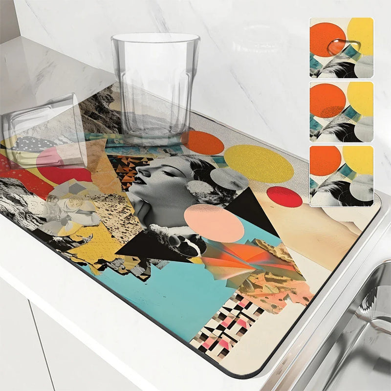 Axyaa Geometric Flower Coffee Cup Drying Mat, Non-slip & Absorbent Kitchen Counter Mat