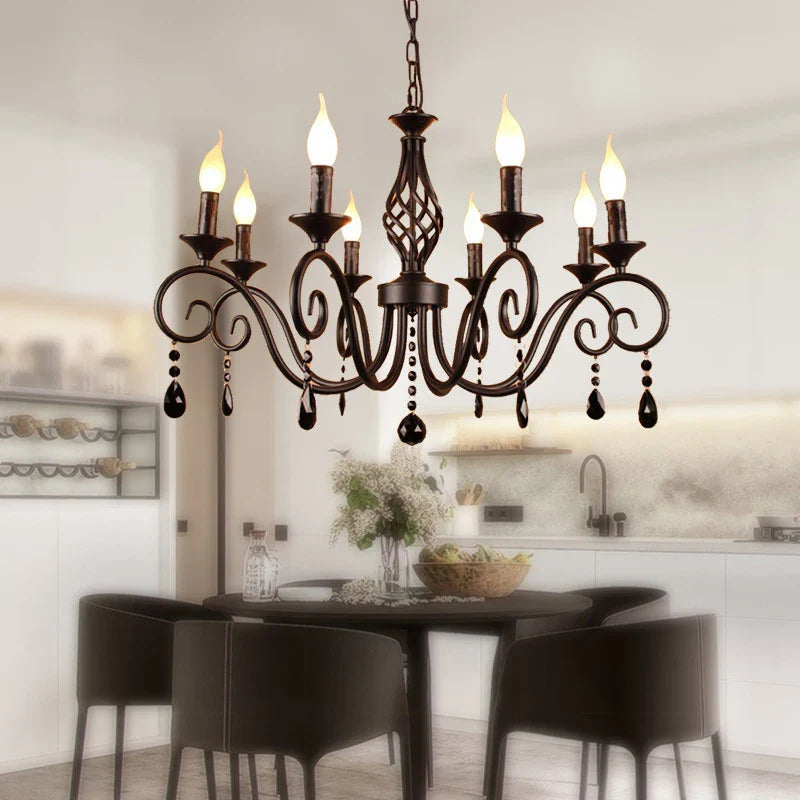 Axyaa Black Crystal Pendant Chandelier for Bedroom Dining Room Lighting