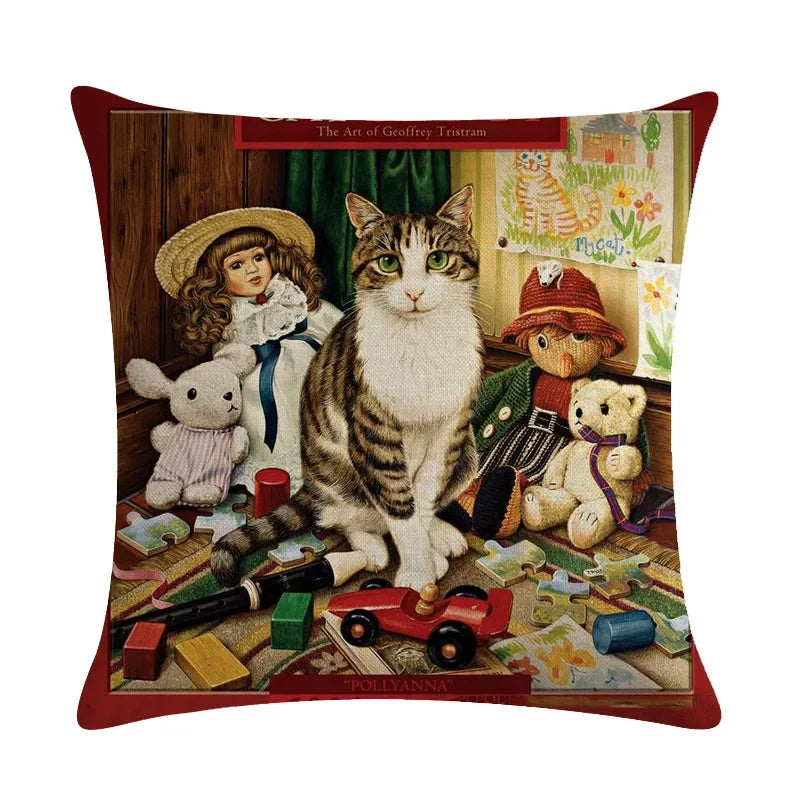 Axyaa Cat Series Linen Pillowcase 45x45cm