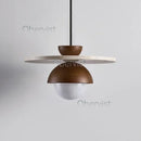 Axyaa Walnut Wood Chandelier Stone Pendant Light - Home Decor Lighting