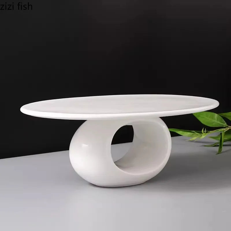 Axya High Foot Ceramic Dinner Plate - Pure White Oval Flat Plate