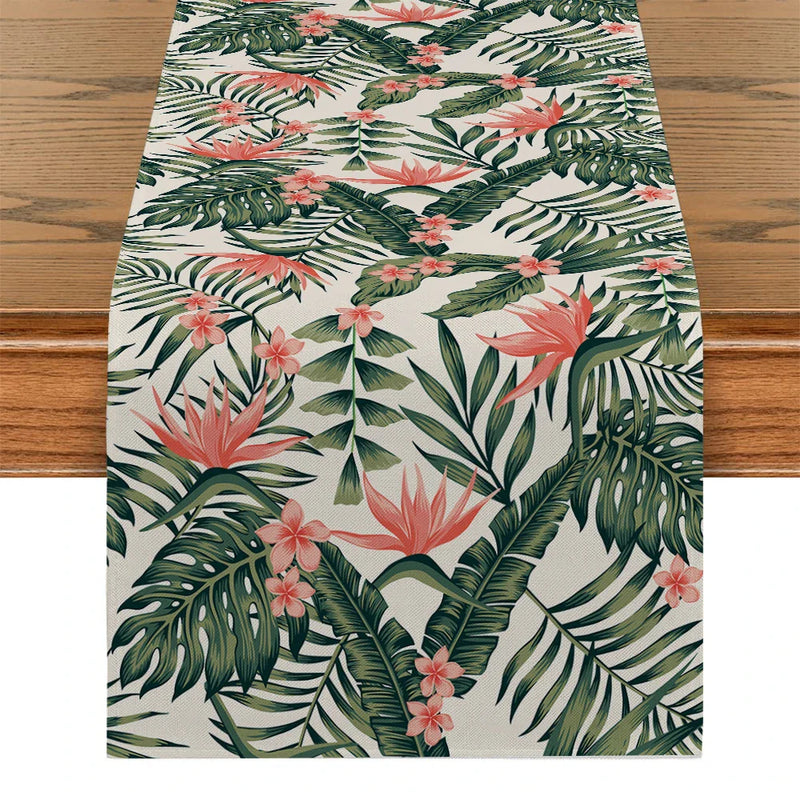 Tropical Plant Flowers Table Runners by Axyaa - Farmhouse Dining Decor Runner