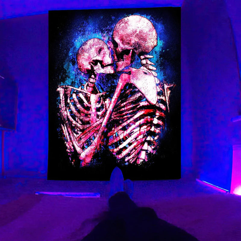 Axyaa Psychedelic Hippie Skull UV Reactive Wall Hanging for Individual Room Decor