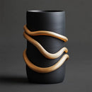 Axyaa Black Vase with Golden Snake and Geometric Knot Design