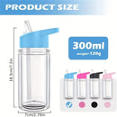 Axyaa Double Layer 10oz Transparent Plastic Water Bottles with Straw Lid